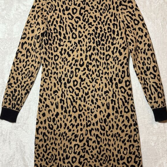 J. Crew MockNeck Sweater Dress Leopard Knit Pullover Merino Wool Blend Women XS - Picture 9 of 14